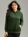 Solid Velvet Checkered Hooded Pocket Sweatshirt