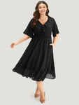 Ruffle Trim Pocketed Shirred Dress