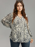 Leopard Print Lace Up Shirred Blouse