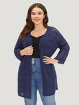 Plain Open Front Geometric Hollow Out Cardigan