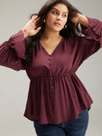 Button Detail Ruffle Trim Blouse