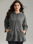 Plain Split Side Pocket Hooded Drawstring Sweatshirt