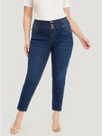 Very Stretchy High Rise Dark Wash Layered Contrast Stitch Jeans