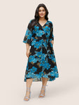 Belted Mesh Floral Print Dress by Bloomchic Limited