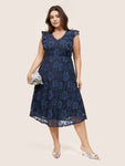 Lace Pocketed Ruffle Trim Sleeveless Dress