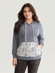 Crochet Lace Patchwork Pocket Hooded Sweatshirt