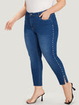Beaded Split Side Pocket High Rise Jeans