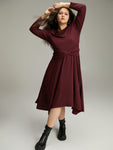 Solid Rib Knit Crew Neck Twist Front Dress