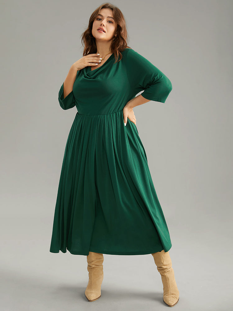 

Plus Size Women Dailywear Plain Plain Regular Sleeve Elbow-length sleeve Cowl Neck Pocket Casual Dresses BloomChic, Dark green