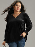 Solid Velvet Glitter Shirred Ruffles Blouse