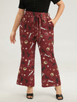 Halloween Graphic Belted Flare Leg Pants