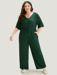 V-neck Pocketed Drawstring Jumpsuit