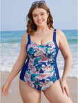 Floral Ruched Crossover Front Sculpt Waist One Piece Swimsuit