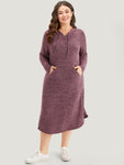 Plain Heather Pocket Split Hem Hooded Dress