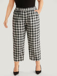 Gingham Elastic Waist Pocket Pants