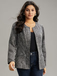 Tweed Open Front Patchwork Zipper Blazer