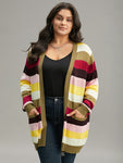 Supersoft Essentials Rainbow Striped Patched Pocket Open Front Cardigan