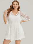 V-neck Lace Pocketed Romper