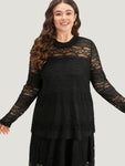 Halloween Plain Lace Insert Mesh Woven Top