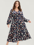 Floral Print Pocketed Belted Dress by Bloomchic Limited