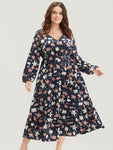 V-neck Pocketed Belted Floral Print Dress