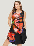 Tie Dye Notched Pocket Arc Hem Tank Dress