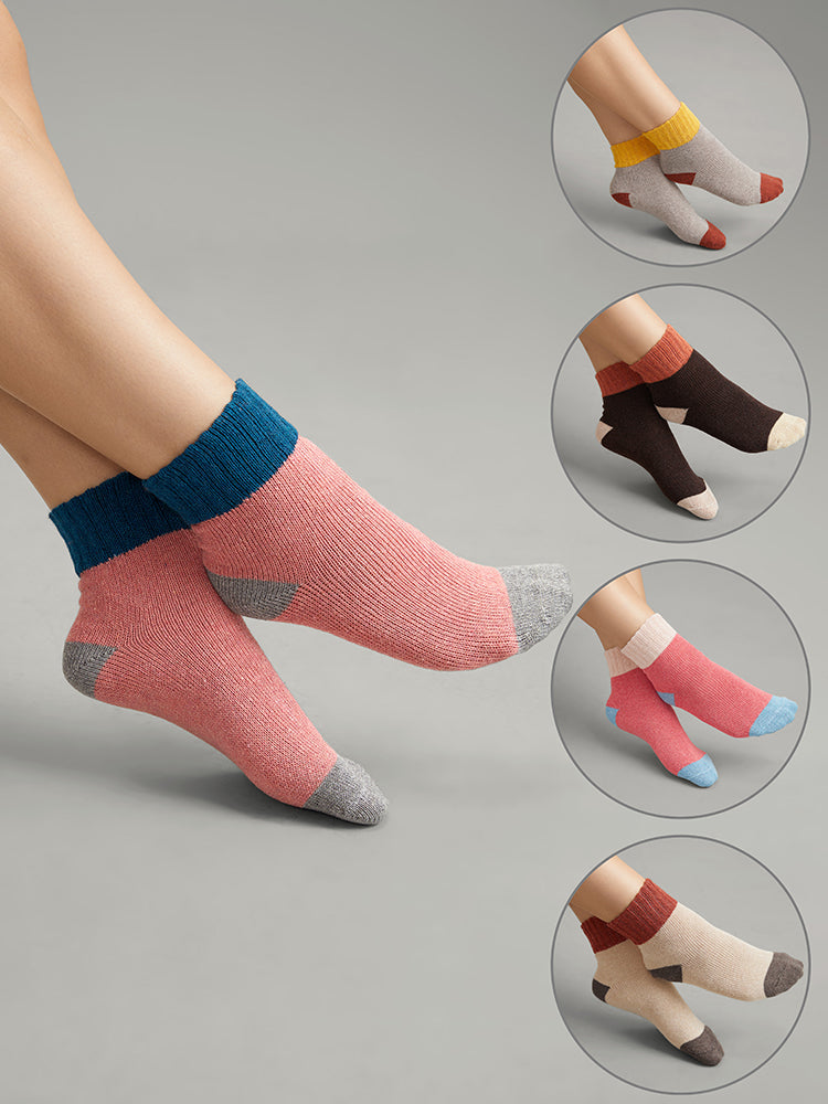 

Plus Size Socks Tights | 5 Pairs Colorblock Contrast Mid Calf Socks | BloomChic, Multicolor
