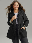 Wind resistant Plaid Patchwork Drawstring Zipper Coat