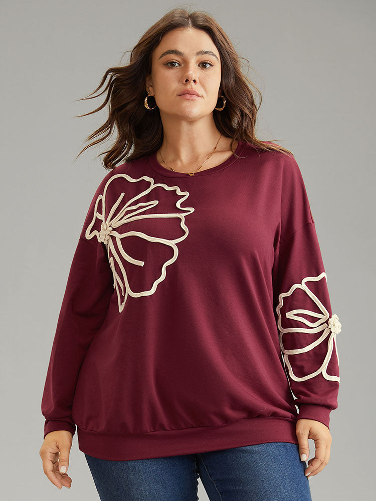 

Plus Size Women Dailywear Floral Contrast Regular Regular Sleeve Long Sleeve Round Neck Elegant Sweatshirts BloomChic, Burgundy