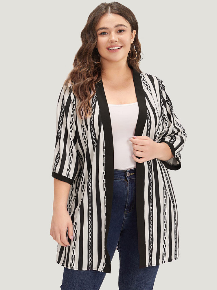 

Striped Patchwork Contrast Open Front Kimono BloomChic, Black