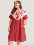 V-neck Tie Dye Print Pocketed Dress