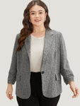 Coarse Tweed Ruched Cuffs Flap Pocket Blazer