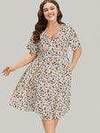 V-neck Empire Waistline Animal Leopard Print Dress With Ruffles