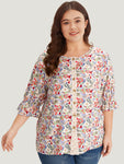 Floral & Paisley Graphic Button Up Lantern Sleeve Blouse