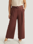 Anti wrinkle Belted Buckle Detail Woven Pants