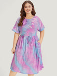 Tie Dye Print Pocketed Dress With a Bow(s)