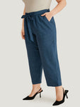 Solid Elastic Waist Pocket Belted Pants