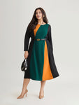 Contrast Colorblock Pocket Long Sleeve Dress