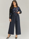 Halloween Floral Embroidered Belted Lantern Sleeve Jumpsuit