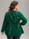 Leaves Embroidered Sequin Tiered Mesh Blouse