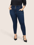 Buckle Detail Shirred High Rise Jeans