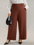 Plain Button Detail Straight Leg Pants