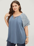 Ditsy Floral Raglan Sleeve Ruffle Tiered Lace Up Blouse