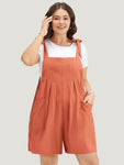 Solid Pocket Bowknot Pleated Overall Romper