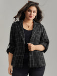 Plaid Suit Collar Tab Sleeve Button Up Blazer