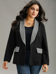 Houndstooth Patchwork Contrast Twill Lapel Collar Blazer