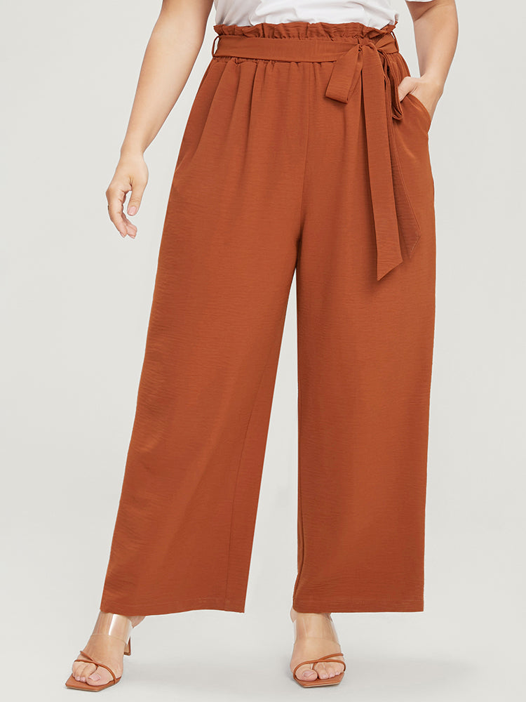 

Plus Size Women Dailywear Plain Ruffles Mid Rise Pocket Belt Casual Pants BloomChic, Rust