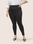 Plain Pocket Elastic Waist High Rise Pants