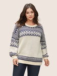 Geometric Jacquard Drop Shoulder Pullover