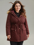 Contrast Hooded Fuzzy Trim Drawstring Padded Coat
